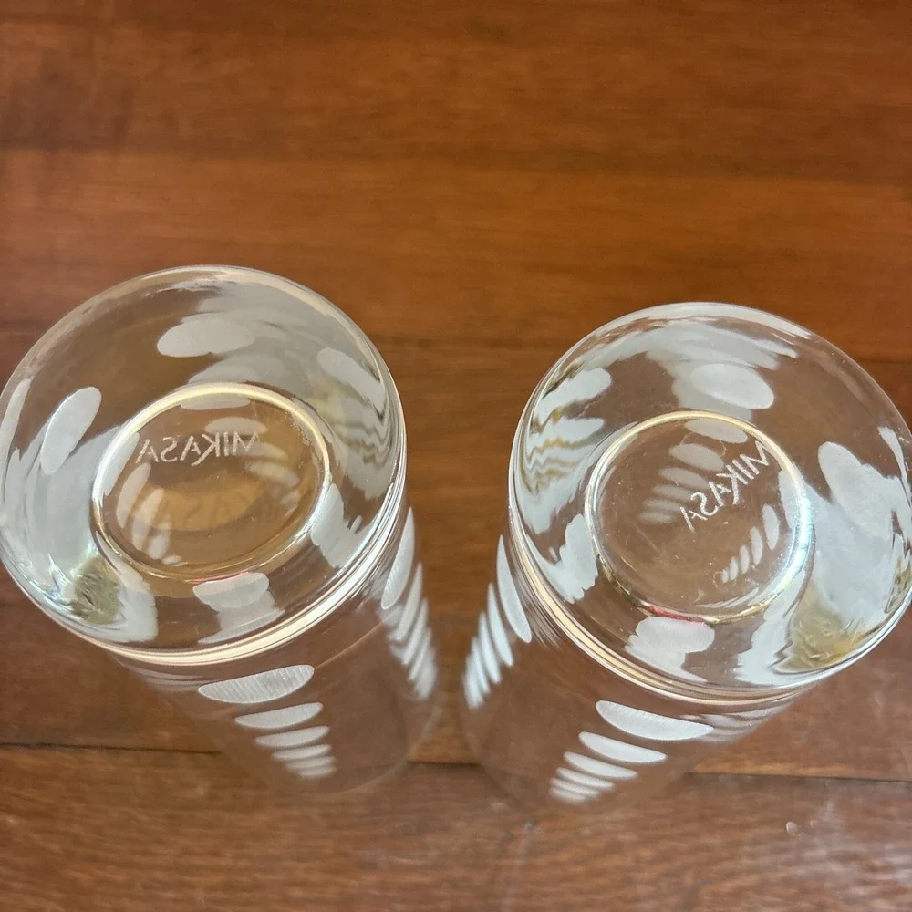 2 Mikasa Cheers Highball Tumbler Tom Collins‎ Glasses Etched 7.25 Dots / Bubbles